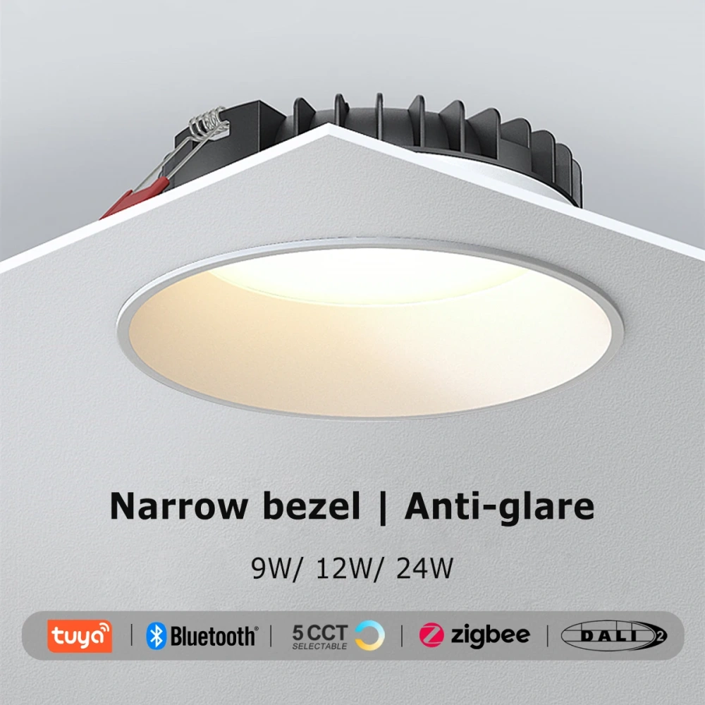 Zigbee/ 5 CCT Switchable/Matter/ DALI Recessed Narrow Border LED Ceiling Lamp Anti-glare Downlight  Bedroom Kitchen Living Room
