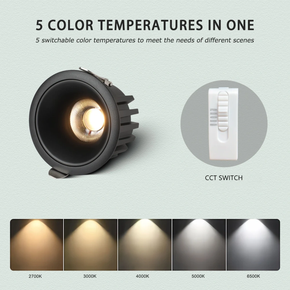 Recessed LED Ceiling Light 5 CCT Switchable Tuya Zigbee DALI Matter Smart White Black Living Room Bedroom Kitchen Downlight