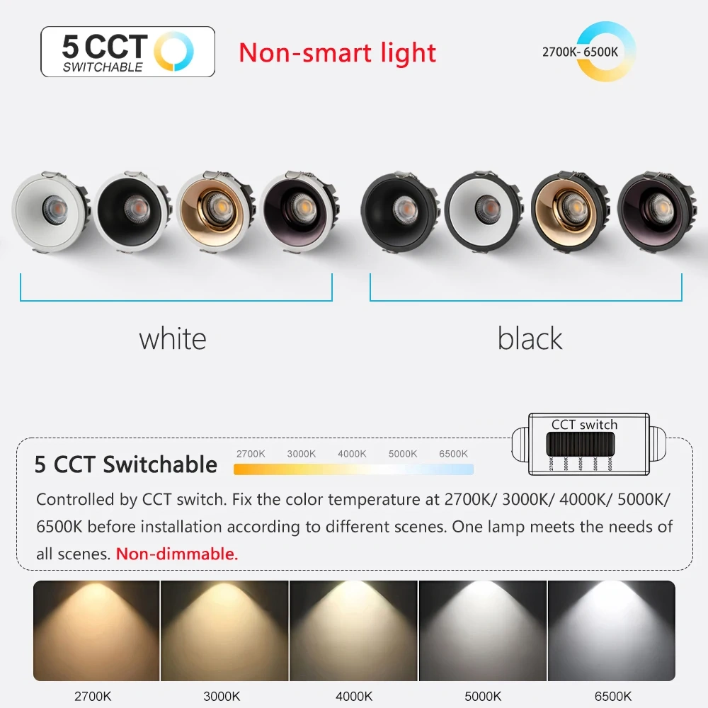 Recessed Zigbee DALI 5 CCT Selectable LED Spot Light Black White Rose Gold Bedroom Living Room Kitchen Anti-glare Ceiling Lamp