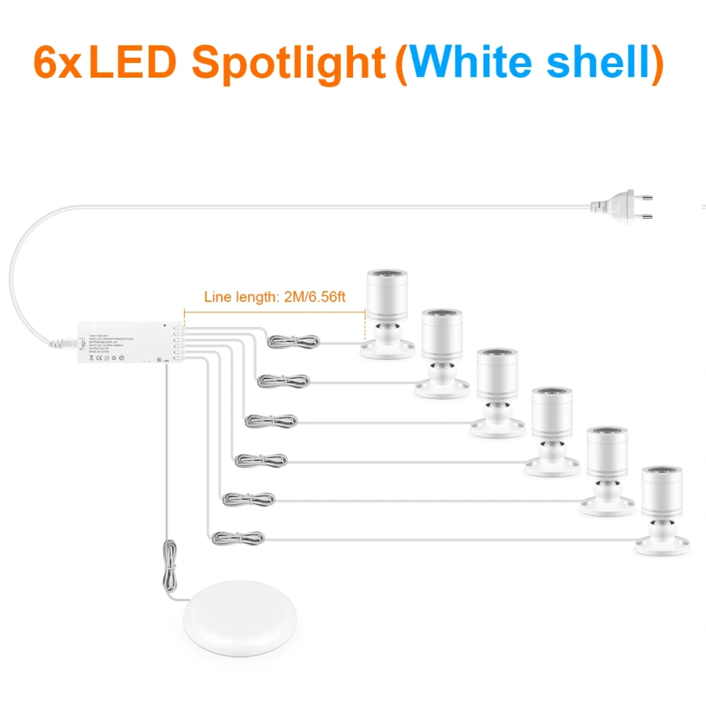12V 3W LED Spotlight with Touch/Wave Dimmer 2800K-6500K LED Light for Display Cabinet Collectibles Shelf Lighting