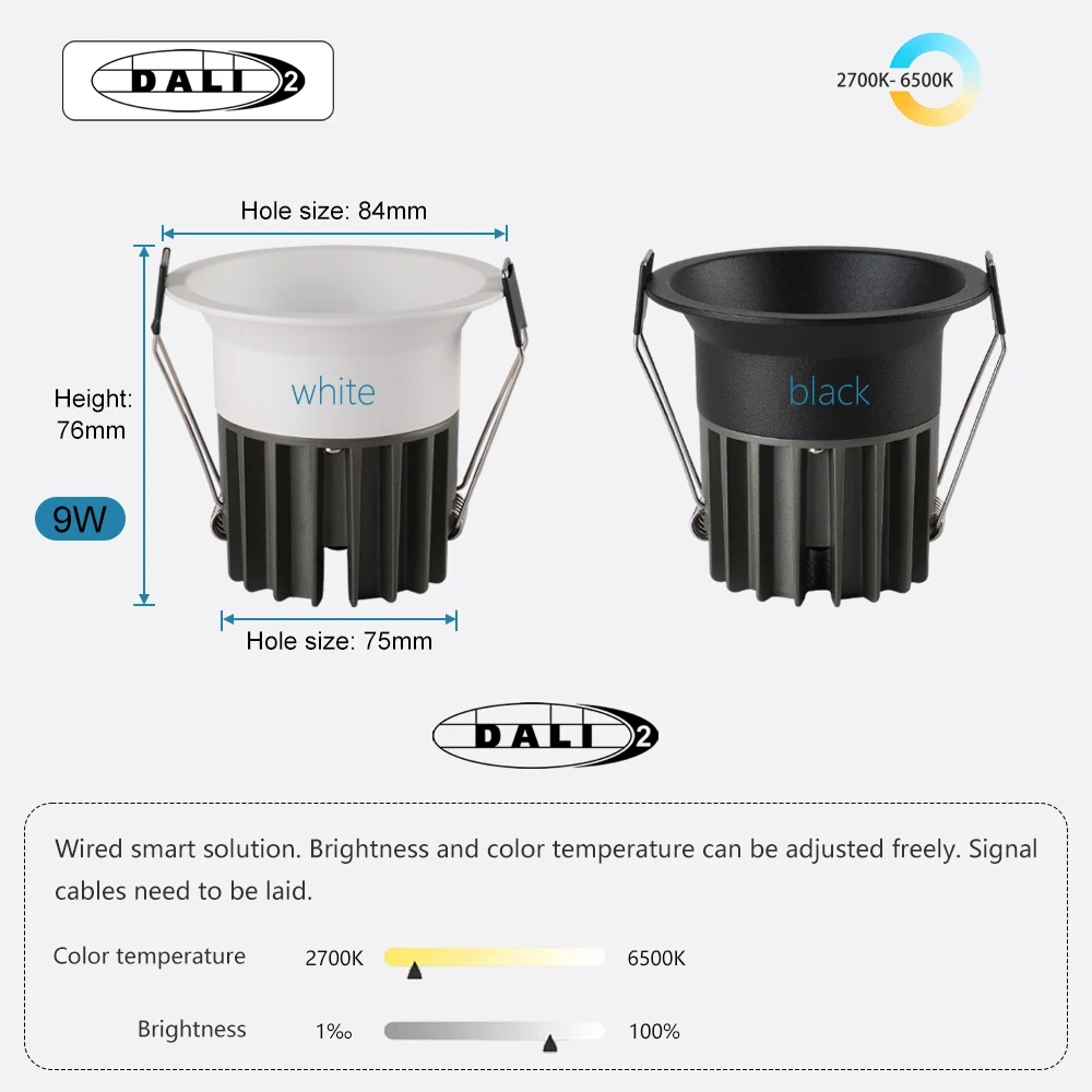 Tuya Zigbee/ DALI/ Matter/ 5 CCT Switchable Recessed LED Smart Ceiling Light  Dimmable AC110V/ 220V Black White Spot Downlight