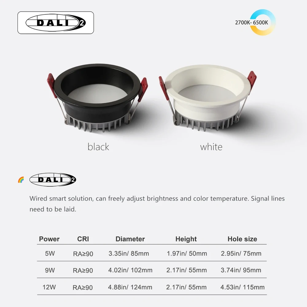 Tuya Zigbee DALI Smart LED Downlight Anti-Glare Recessed 5 CCT Black/White 110/220V Dimmabe Ceiling Lamp Bedroom Kitchen