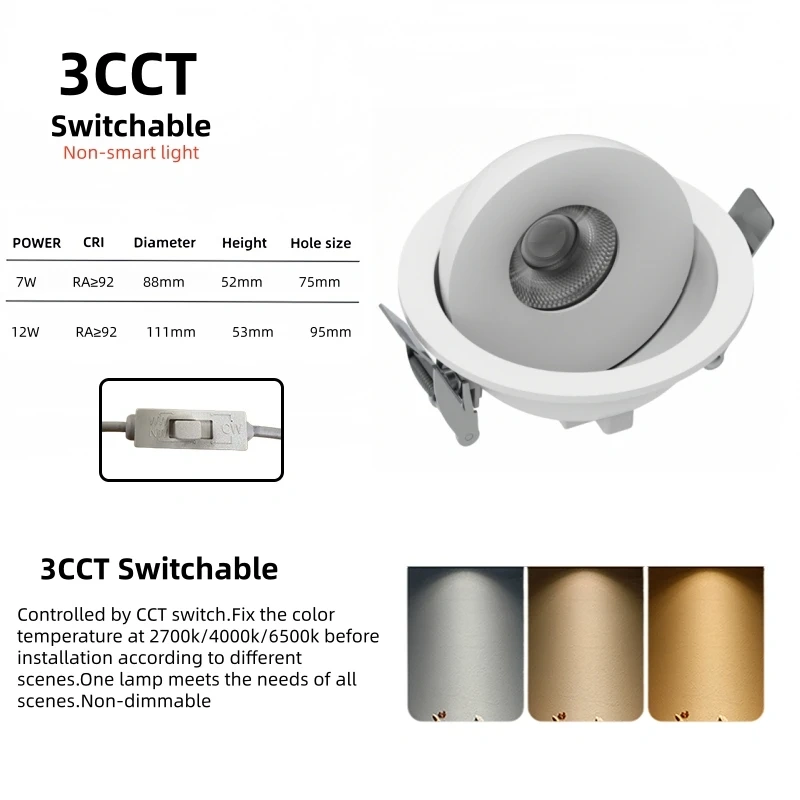 Tuya Zigbee Dali2 Smart 360 ° Angle Adjustable Dimmable Recessed LED Ceiling Lights Embedded COB CircularSpot Downlight 7W 12W