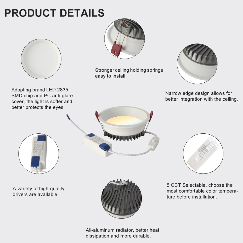 Tuya Zigbee DALI Smart LED Downlight Anti-Glare Recessed 5 CCT Black/White 110/220V Dimmabe Ceiling Lamp Bedroom Kitchen