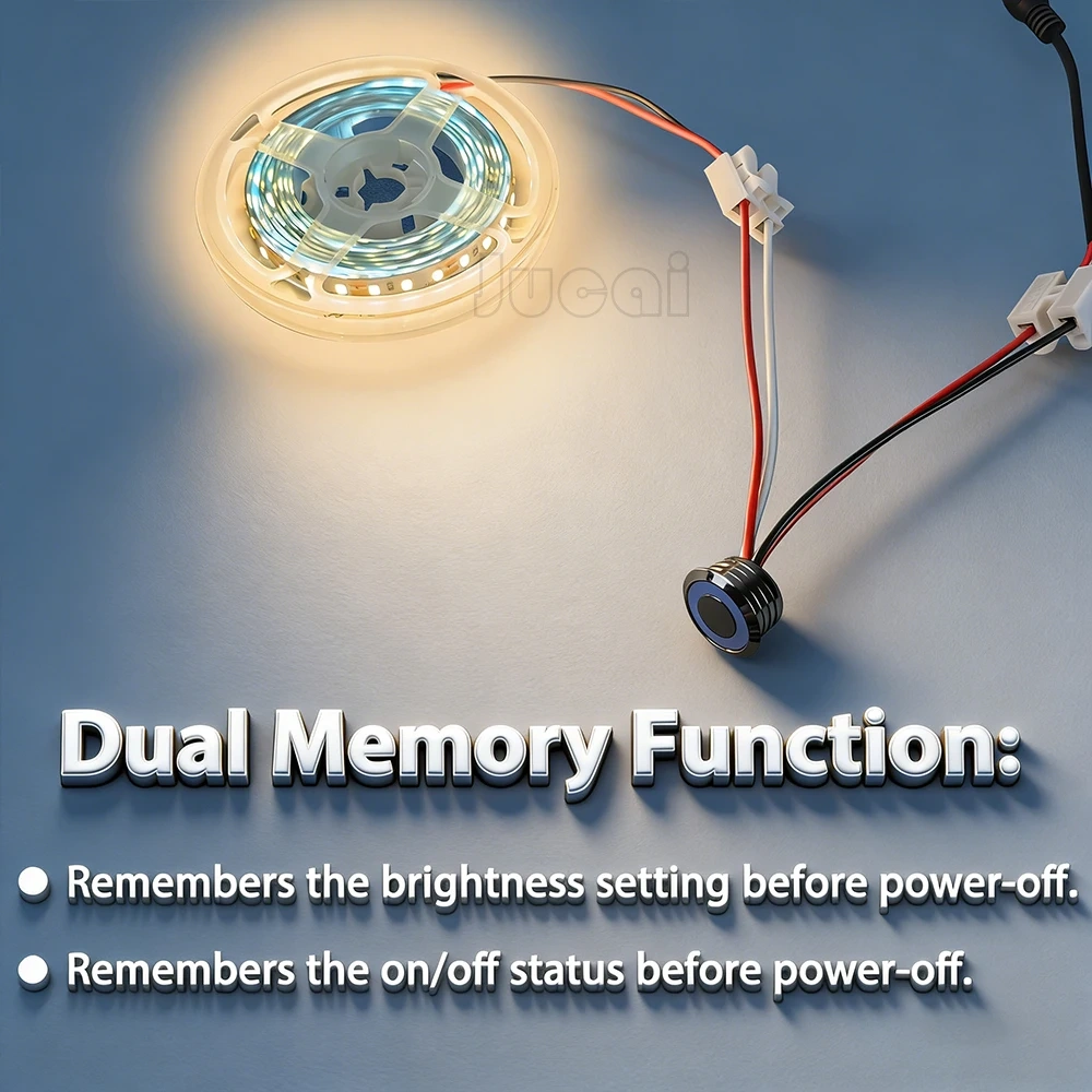 Touch Sensor LED Dimmer Switch 5V/12V/24V with Dual Memory Function Stepless Dimming Control for LED Strip Bed Wall Cabinet
