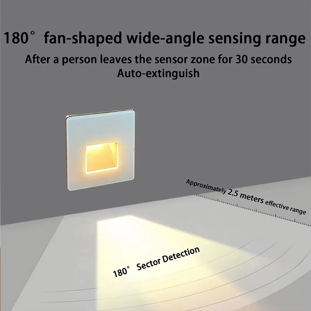 Embedded Stair LED Light Smart Glass Nightlights PIR Motion Sensor Bedroom Indoor Wall Sconce Balcony Step Corridor Radar Sensor