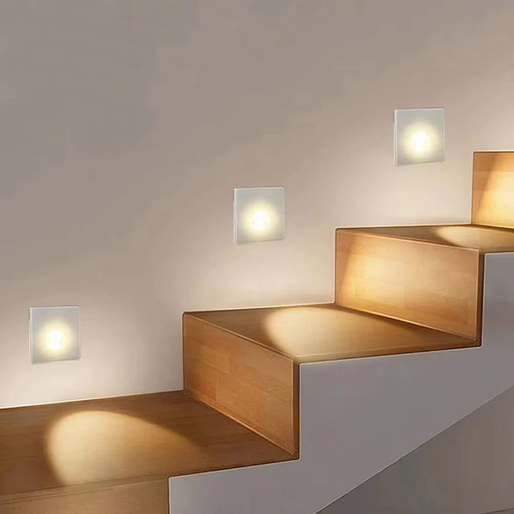 Embedded Stair LED Light Smart Glass Nightlights PIR Motion Sensor Bedroom Indoor Wall Sconce Balcony Step Corridor Radar Sensor