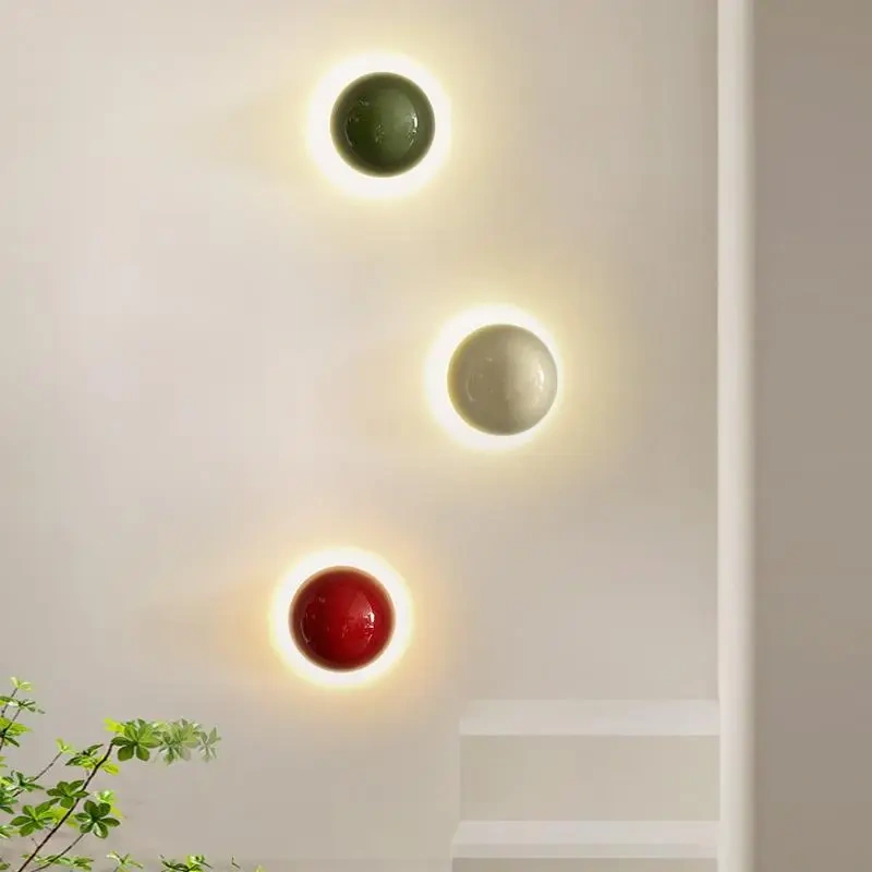 Modern Led Wall Lamp Red Round Metal Wall Lights for Bedroom Living Room Corridor Ceiling Lamp Designer Cream Decorative Room