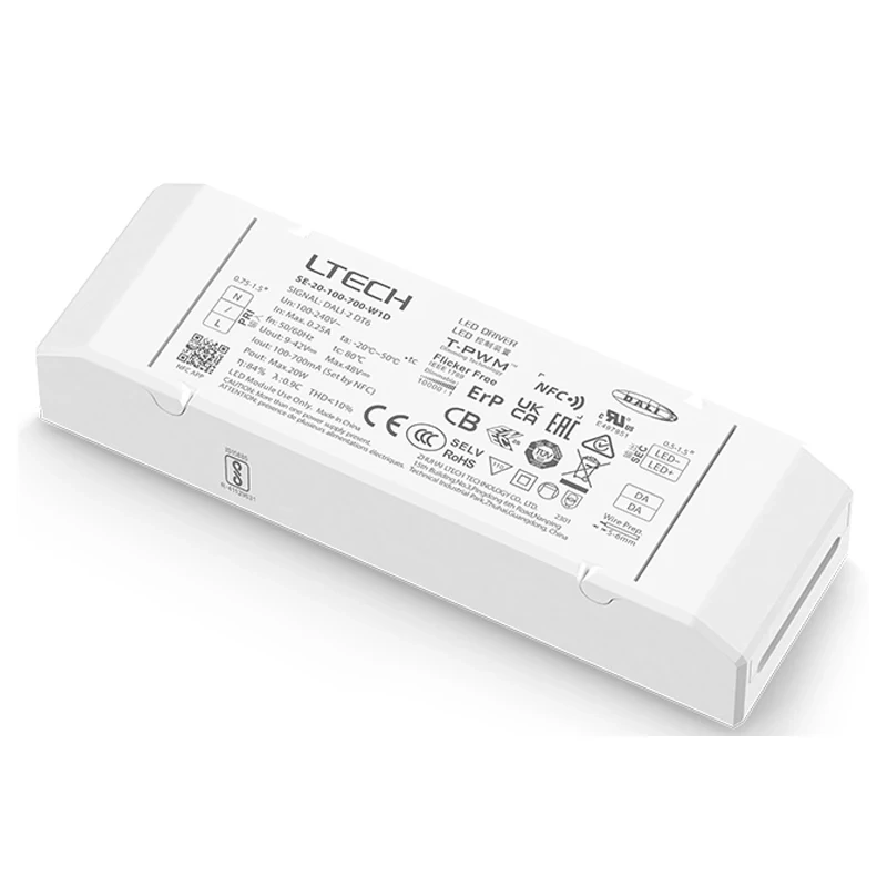 LTECH 20W 100-700mA NFC CC DALI DT6 LED Dimming Driver;AC 100-240V Dali-2 Constant Current Power Supply Work with Dali Dimmer