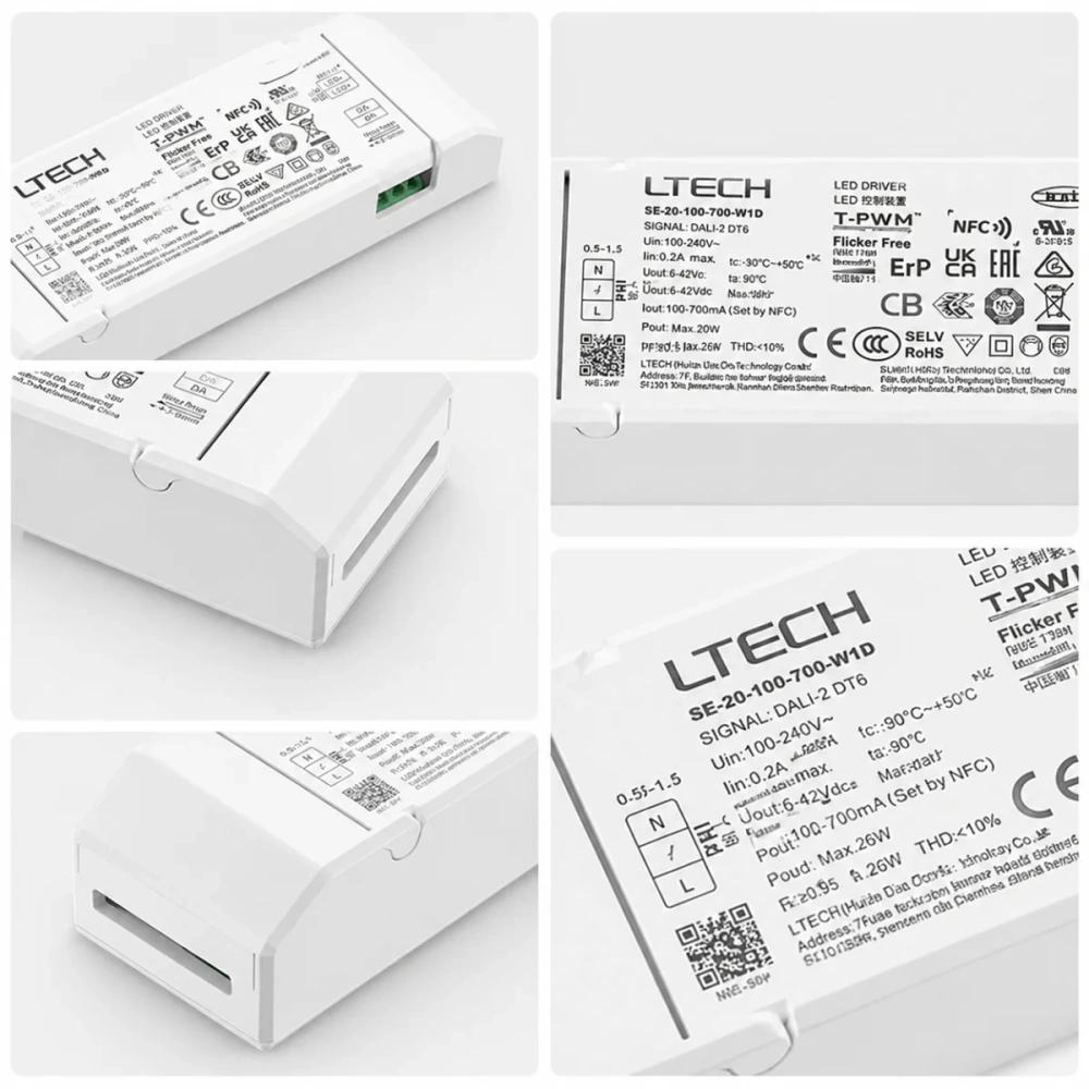 LTECH 20W 100-700mA NFC CC DALI DT6 LED Dimming Driver;AC 100-240V Dali-2 Constant Current Power Supply Work with Dali Dimmer