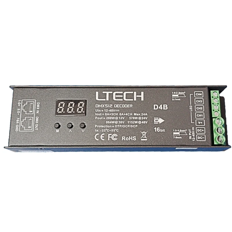 LTECH Led RGBW Strip DMX Decoder DC12V 24V Input 5A 4 Channel 480W Output Led  RGB RGBW Strip PWM DMX512 Slave Controller
