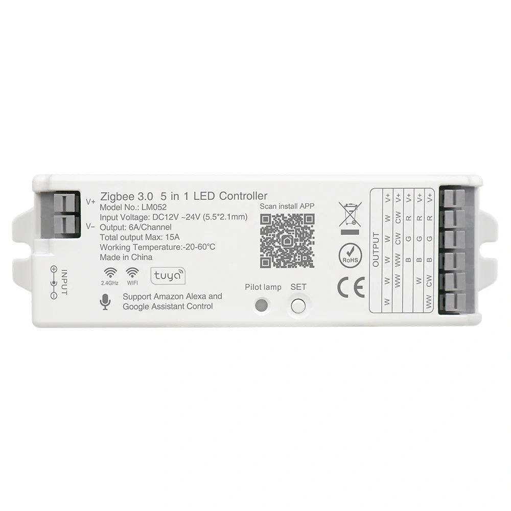 New 5 In 1 Tuya Zigbee 3.0 Led Controller Hue Bridge Alexa Voice Control for Singel Color CCT RGB RGBW RGBCCT Led Strip Use