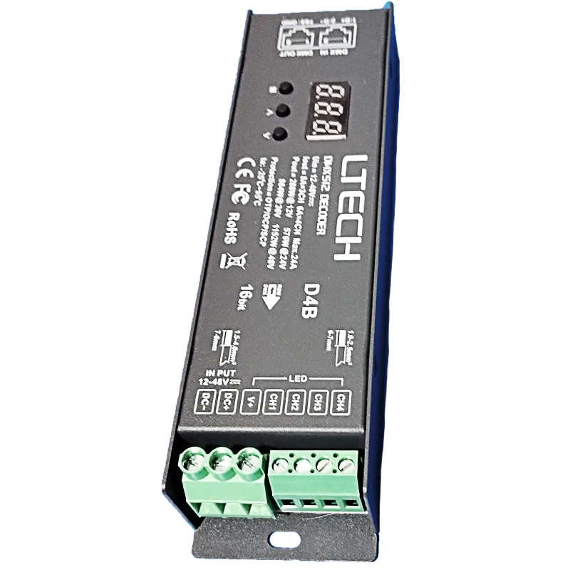 LTECH Led RGBW Strip DMX Decoder DC12V 24V Input 5A 4 Channel 480W Output Led  RGB RGBW Strip PWM DMX512 Slave Controller
