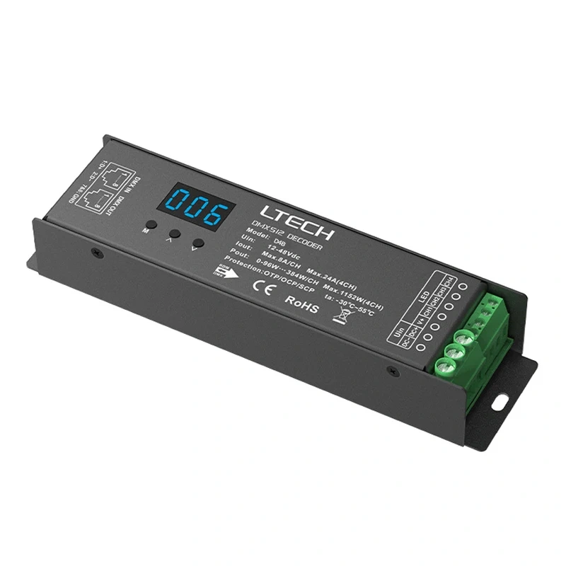 LTECH Led RGBW Strip DMX Decoder DC12V 24V Input 5A 4 Channel 480W Output Led  RGB RGBW Strip PWM DMX512 Slave Controller