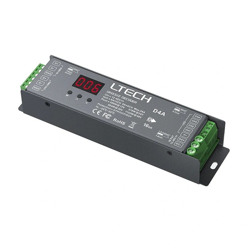 LTECH Led RGBW Strip DMX Decoder DC12V 24V Input 5A 4 Channel 480W Output Led  RGB RGBW Strip PWM DMX512 Slave Controller