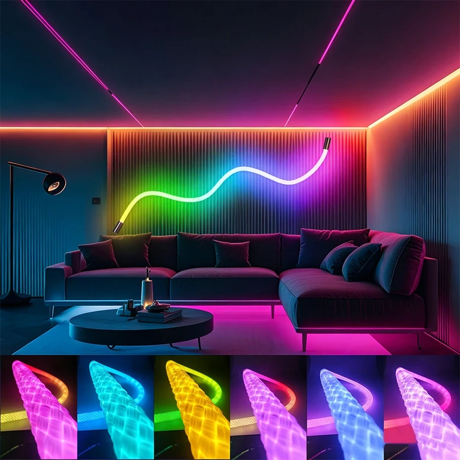 DC5V USB 360 Degree Round Reticulate Neon LED Strip RGBIC 67LEDs/m 1m-5m Smart APP Bluetooth Music Sync Waterproof Rope