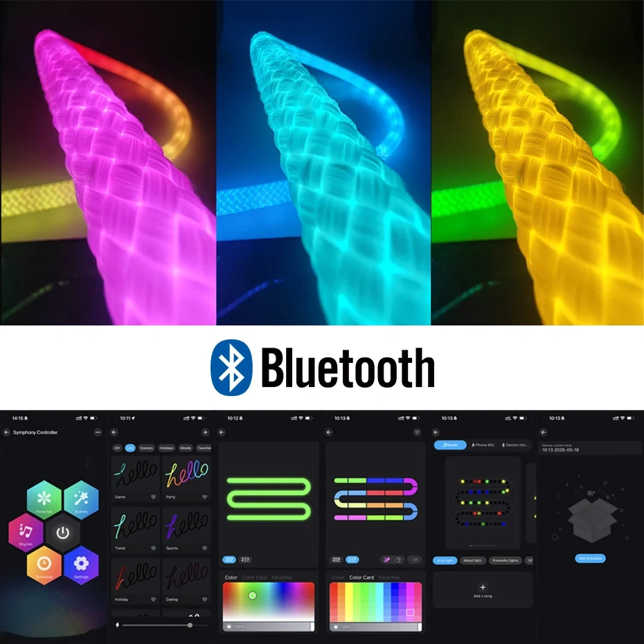 DC5V USB 360 Degree Round Reticulate Neon LED Strip RGBIC 67LEDs/m 1m-5m Smart APP Bluetooth Music Sync Waterproof Rope