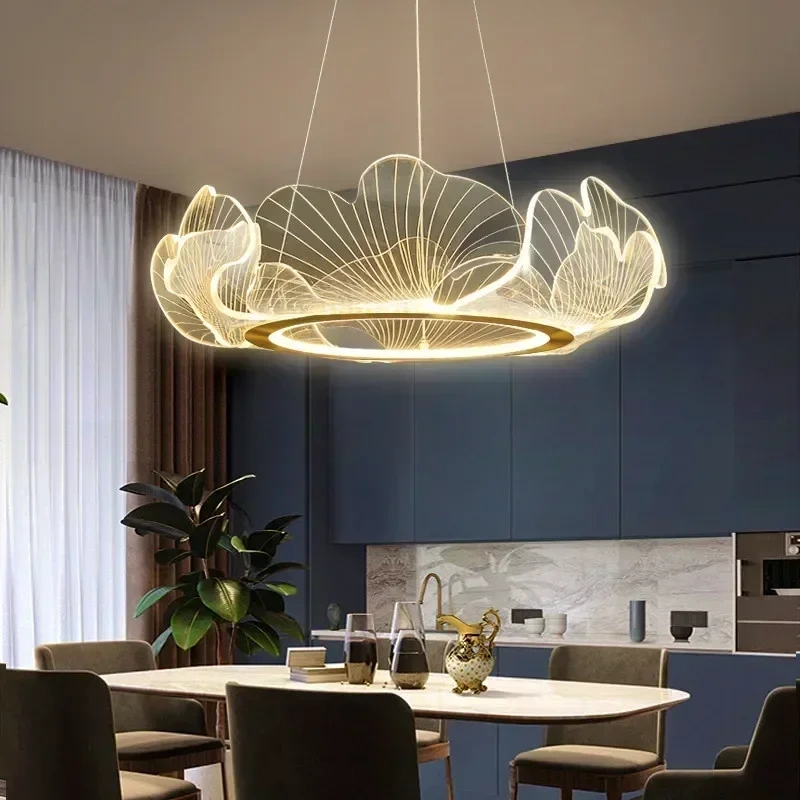 Modern Petal Pendant Light Ring Highlight Acrylic Restaurant Bedroom Decorativos Deluxe Design Living Room Hanging Lamp Fixtures