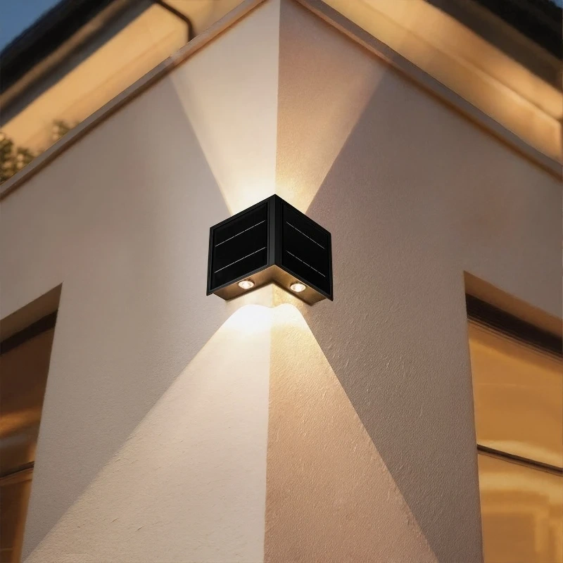 LED Solar Outdoor Waterproof Wall Lamp Modern Simple Lighting Fixture Courtyard Garden Villa Exterior Wall Fence Outdoor Corner