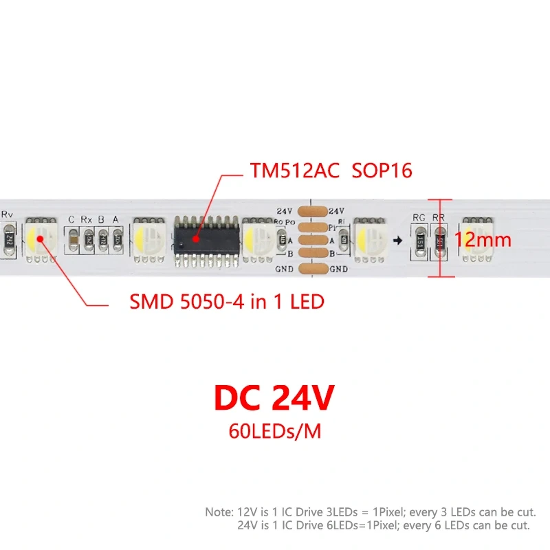 DMX Addressable DMX512 LED Pixel Light Strip RGBW RGBWW 4 in 1 SMD 5050 External IC TM512AC DC 12V 24V 60LEDs/M 5M IP20 65 67 68