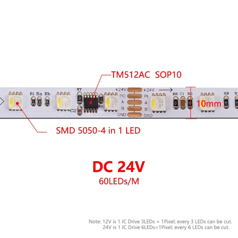DMX Addressable DMX512 LED Pixel Light Strip RGBW RGBWW 4 in 1 SMD 5050 External IC TM512AC DC 12V 24V 60LEDs/M 5M IP20 65 67 68