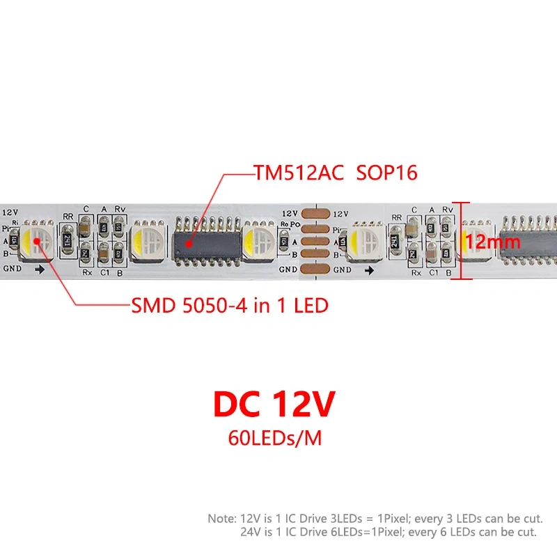DMX Addressable DMX512 LED Pixel Light Strip RGBW RGBWW 4 in 1 SMD 5050 External IC TM512AC DC 12V 24V 60LEDs/M 5M IP20 65 67 68