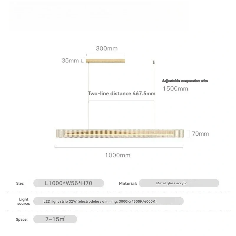 Minimalist LED linear pendant lamp hanging over a wooden dining table