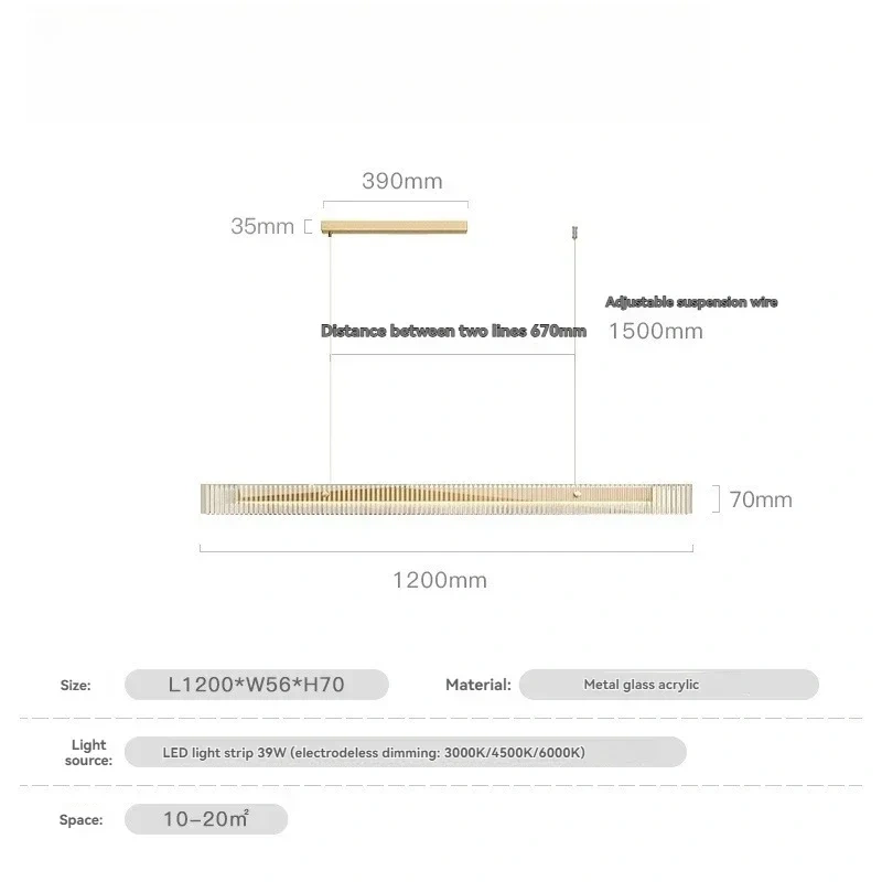 Minimalist LED linear pendant lamp hanging over a wooden dining table