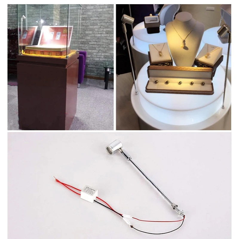 4pcs Spotlights 1W Showcase Cabinet Jewelry Counter Light Uprights Small LED Spot 110V 220V, Height option: display height