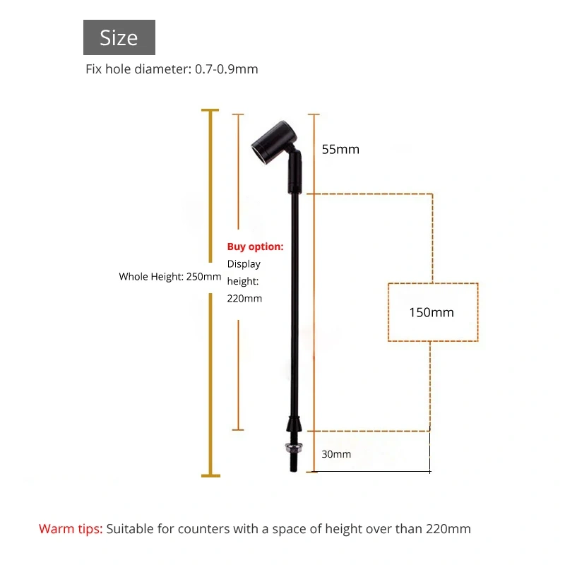 4pcs Spotlights 1W Showcase Cabinet Jewelry Counter Light Uprights Small LED Spot 110V 220V, Height option: display height
