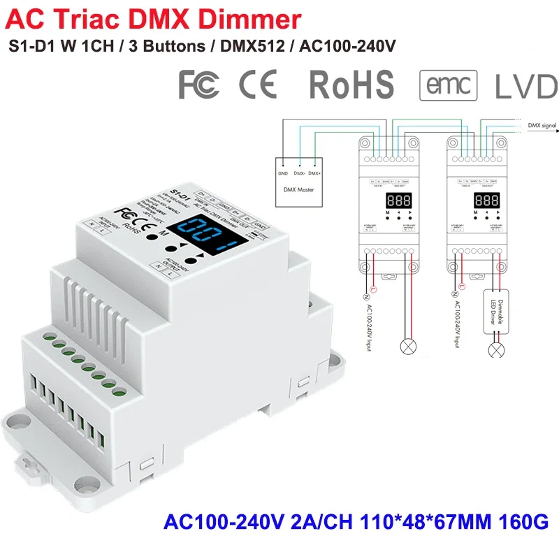 V1-S Triac Dimmer 12V 24V 36V 48V DC Constant Voltage AC40V-220V Push Dimming for S1-B KS RF LED Strip Light CV Triac LED Dimmer