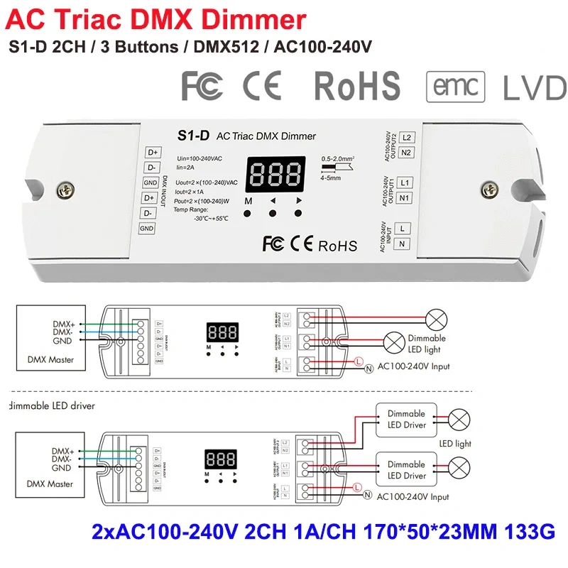 V1-S Triac Dimmer 12V 24V 36V 48V DC Constant Voltage AC40V-220V Push Dimming for S1-B KS RF LED Strip Light CV Triac LED Dimmer