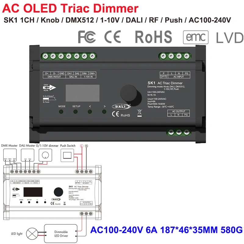 V1-S Triac Dimmer 12V 24V 36V 48V DC Constant Voltage AC40V-220V Push Dimming for S1-B KS RF LED Strip Light CV Triac LED Dimmer