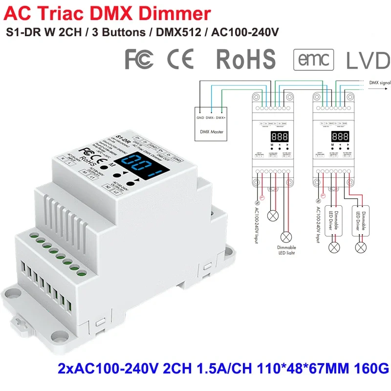 V1-S Triac Dimmer 12V 24V 36V 48V DC Constant Voltage AC40V-220V Push Dimming for S1-B KS RF LED Strip Light CV Triac LED Dimmer