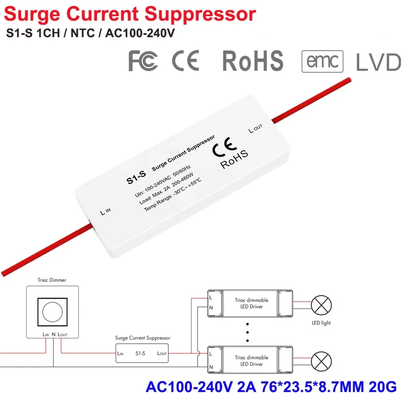 V1-S Triac Dimmer 12V 24V 36V 48V DC Constant Voltage AC40V-220V Push Dimming for S1-B KS RF LED Strip Light CV Triac LED Dimmer