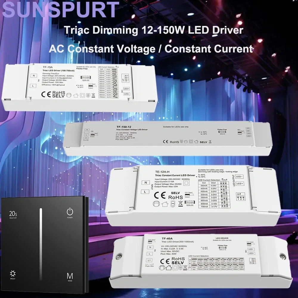 DC12/24V Triac Constant Voltage 150W Dimming LED Driver Push Switch TF-150-12/24 Phase-cutting Dimmer Dimmable Slim Power Supply