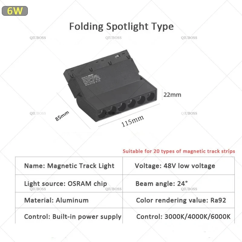 LED magnetic track light grille floodlight modern embedded black/white lamp LED tube light DC48V magnetic suction series