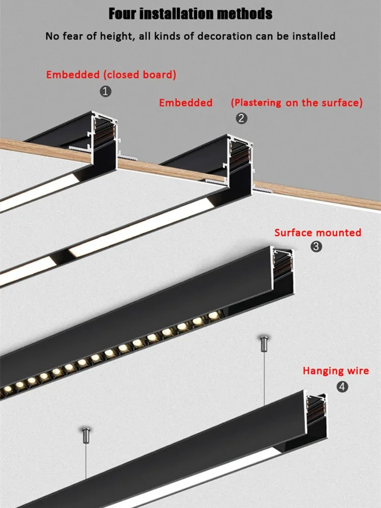LED magnetic track light grille floodlight modern embedded black/white lamp LED tube light DC48V magnetic suction series