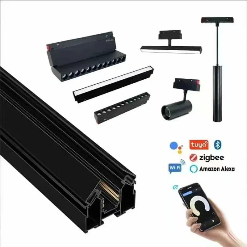 LED magnetic track light grille floodlight modern embedded black/white lamp LED tube light DC48V magnetic suction series