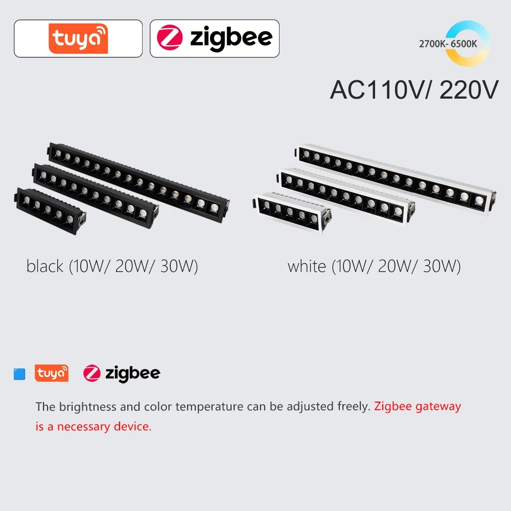 Tuya BLE/ Zigbee/ DALI Smart Recessed LED Grille Light Dimmable Black/White Aluminum Downlight AC110/ 220V/ DC24V SMD Spot Light