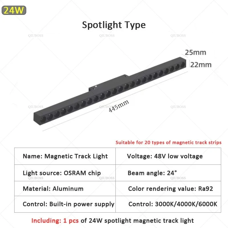 LED magnetic track light grille floodlight modern embedded black/white lamp LED tube light DC48V magnetic suction series