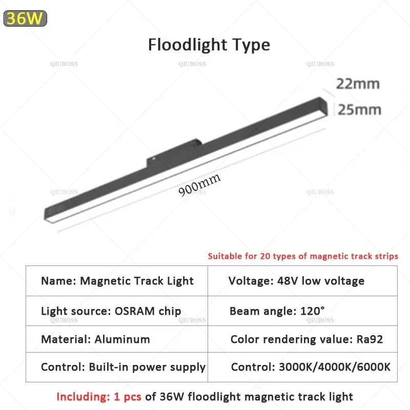 LED magnetic track light grille floodlight modern embedded black/white lamp LED tube light DC48V magnetic suction series