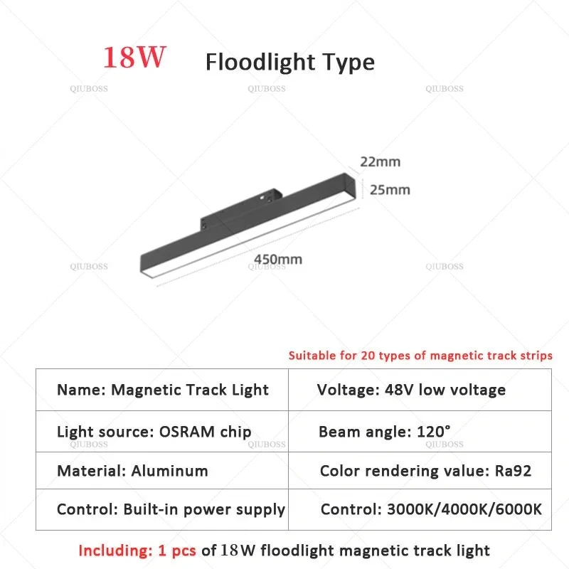 LED magnetic track light grille floodlight modern embedded black/white lamp LED tube light DC48V magnetic suction series