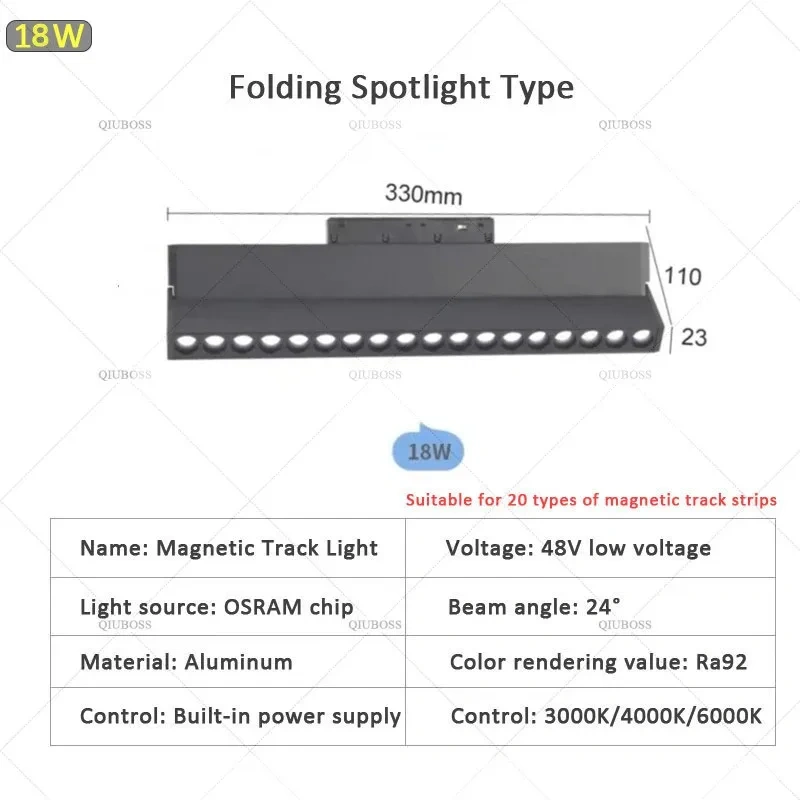 LED magnetic track light grille floodlight modern embedded black/white lamp LED tube light DC48V magnetic suction series