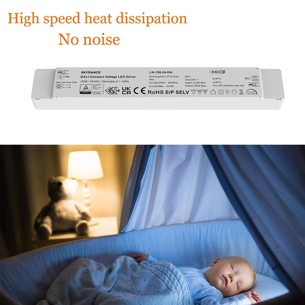 150W DALI Dimmable LED Driver Push Switch Dimming 24V DALI2 Dimmable Power Supply DT6 Dimming AC to DC Transformer for LED Light