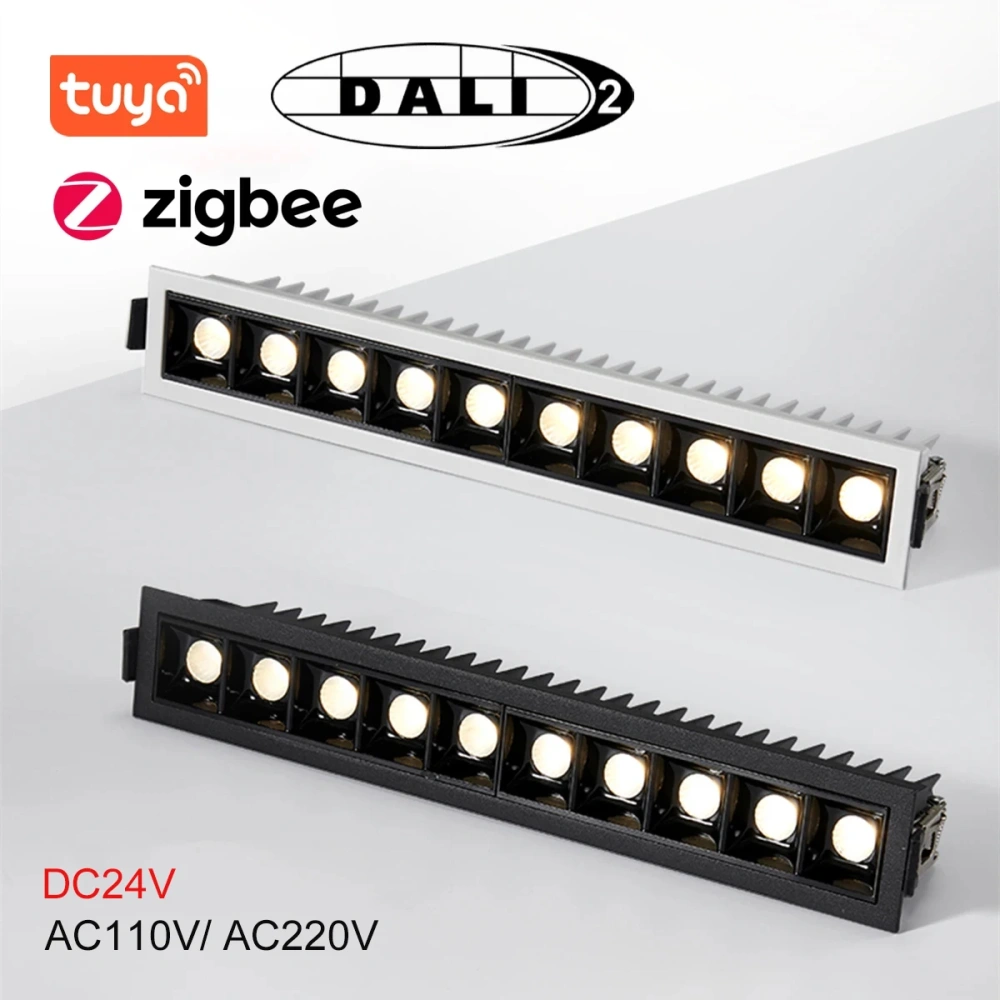 Tuya BLE/ Zigbee/ DALI Smart Recessed LED Grille Light Dimmable Black/White Aluminum Downlight AC110/ 220V/ DC24V SMD Spot Light
