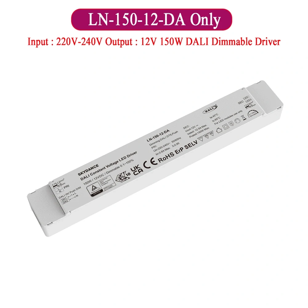 150W DALI Dimmable LED Driver Push Switch Dimming 24V DALI2 Dimmable Power Supply DT6 Dimming AC to DC Transformer for LED Light