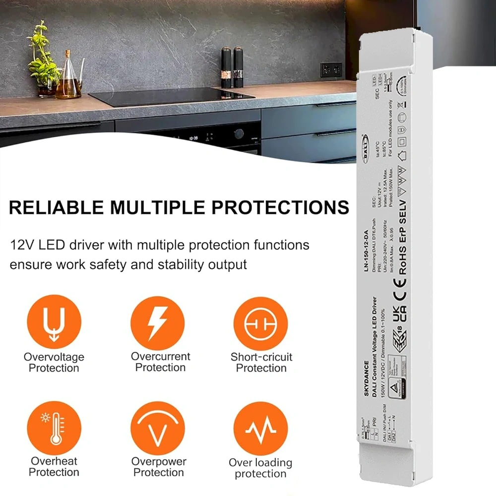 150W DALI Dimmable LED Driver Push Switch Dimming 24V DALI2 Dimmable Power Supply DT6 Dimming AC to DC Transformer for LED Light