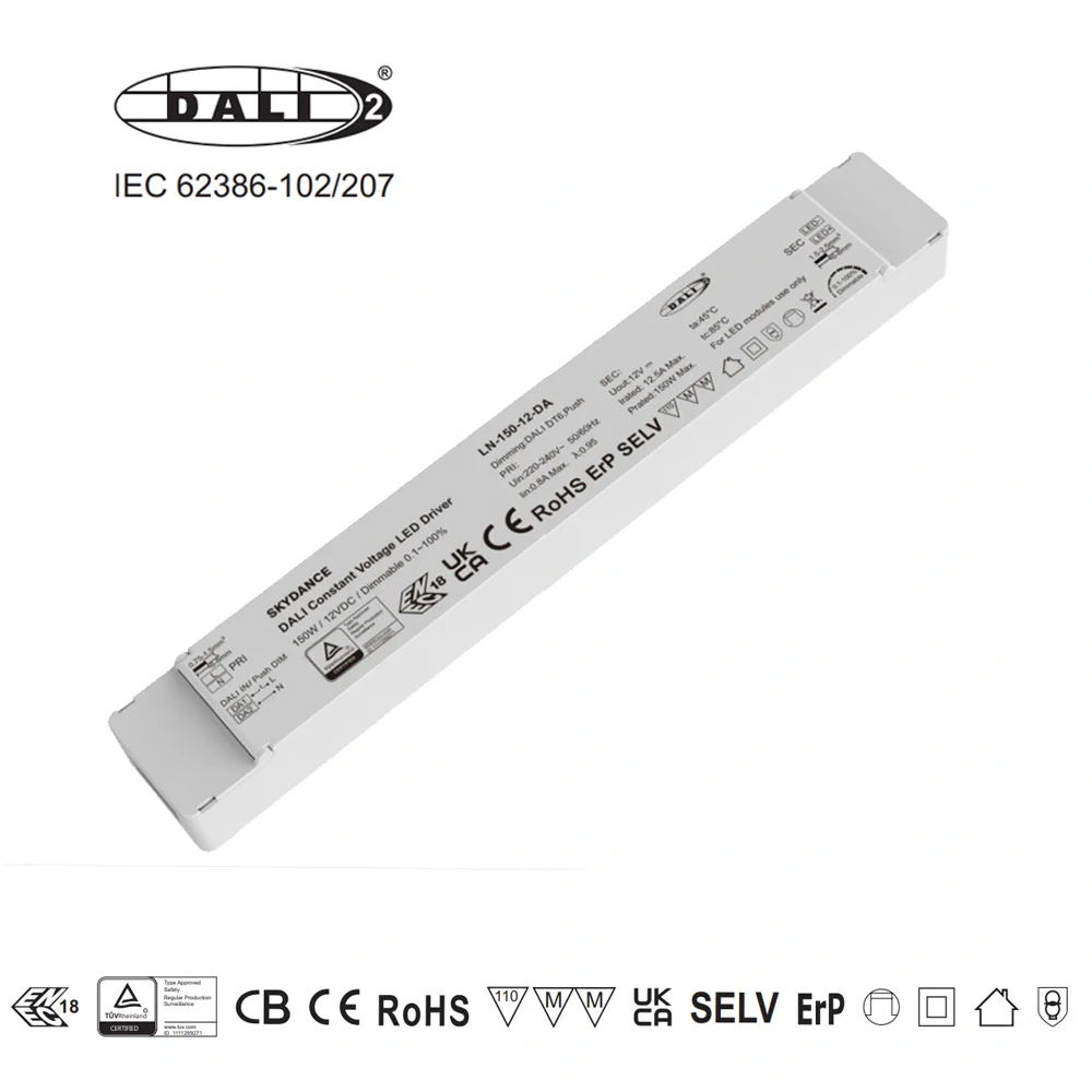 150W DALI Dimmable LED Driver Push Switch Dimming 24V DALI2 Dimmable Power Supply DT6 Dimming AC to DC Transformer for LED Light