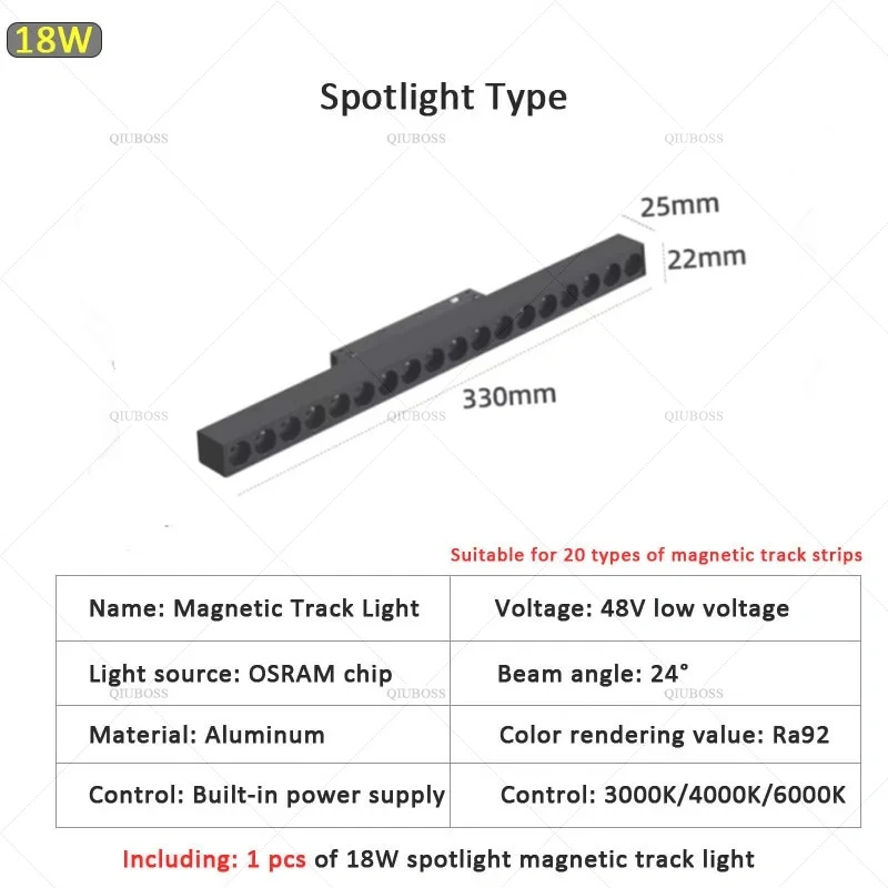 LED magnetic track light grille floodlight modern embedded black/white lamp LED tube light DC48V magnetic suction series